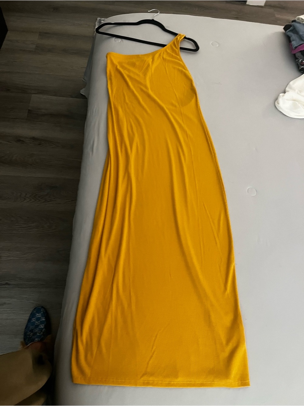 Free People One-Shoulder Open beck Split Hem Maxi Dress- Mustard Yellow NWOT